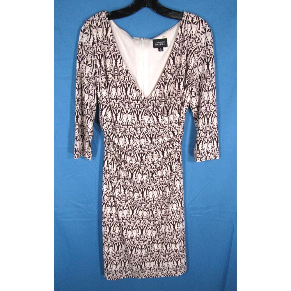 ADRIANNA PAPELL Lined Bodycon Dress BROWN/IVORY DAMASK PRINT Stretch Knit 8